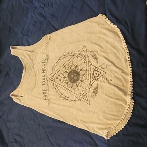 Moonchild brand grey tank with embroidered edge, size medium A7